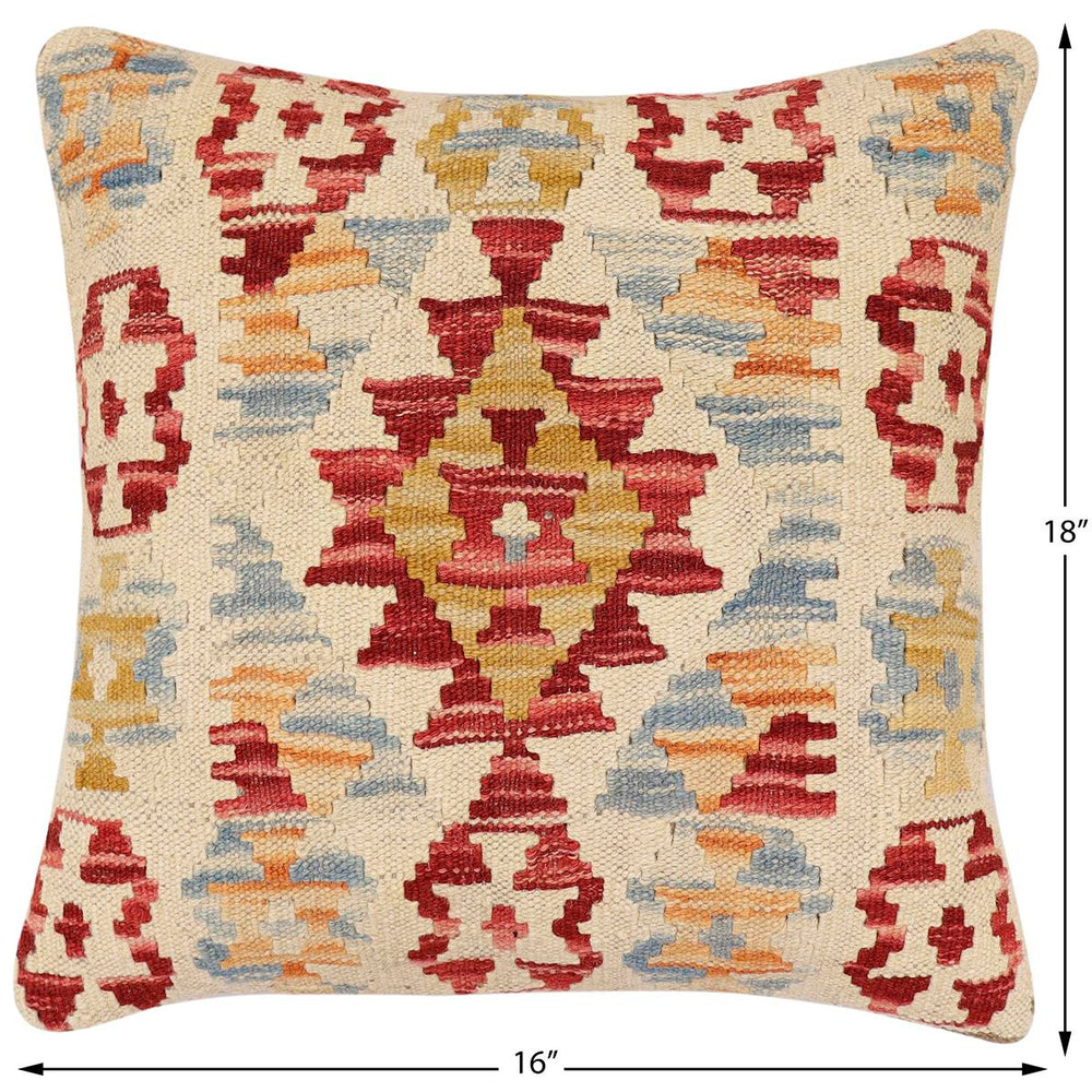 handmade Traditional Pillow Red Blue Hand-Woven SQUARE 100% WOOL  Hand woven turkish pillow  3 x 5