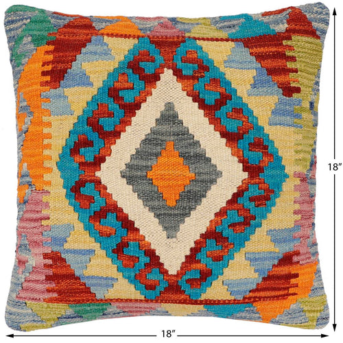 handmade Traditional Pillow Rust Blue Hand-Woven SQUARE 100% WOOL Hand woven turkish pillow2 x 2