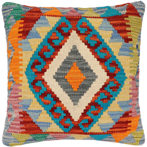 handmade Traditional Pillow Rust Blue Hand-Woven SQUARE 100% WOOL Hand woven turkish pillow2 x 2