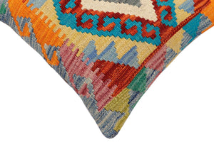 handmade Traditional Pillow Rust Blue Hand-Woven SQUARE 100% WOOL Hand woven turkish pillow2 x 2