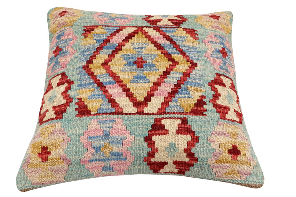 handmade Traditional Pillow Blue Red Hand-Woven SQUARE 100% WOOL Hand woven turkish pillow2 x 2