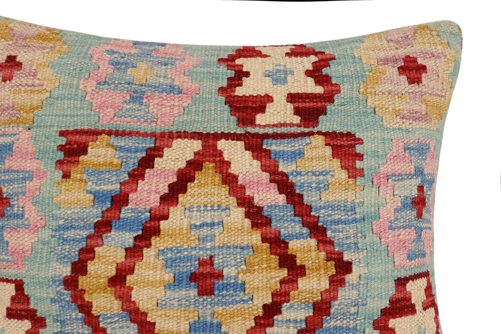 handmade Traditional Pillow Blue Red Hand-Woven SQUARE 100% WOOL Hand woven turkish pillow2 x 2
