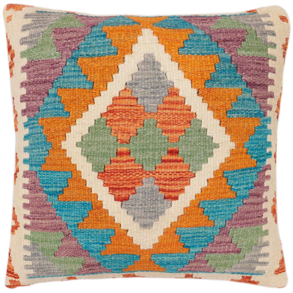 handmade Traditional Pillow Rust Blue Hand-Woven SQUARE 100% WOOL  Hand woven turkish pillow  2 x 2