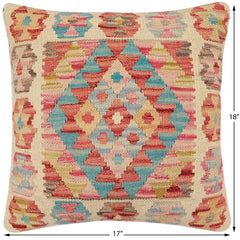 handmade Traditional Pillow Red Blue Hand-Woven SQUARE 100% WOOL  Hand woven turkish pillow  2 x 2