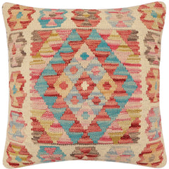 handmade Traditional Pillow Red Blue Hand-Woven SQUARE 100% WOOL  Hand woven turkish pillow  2 x 2