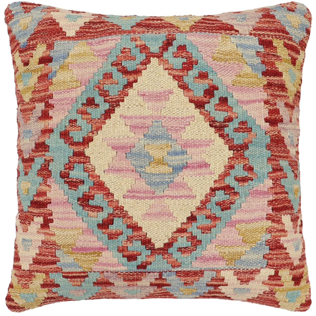 handmade Traditional Pillow Rust Blue Hand-Woven SQUARE 100% WOOL  Hand woven turkish pillow  2 x 2