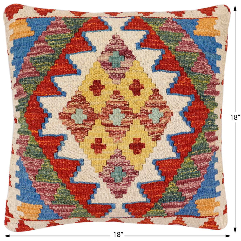 handmade Traditional Pillow Rust Blue Hand-Woven SQUARE 100% WOOL Hand woven turkish pillow2 x 2