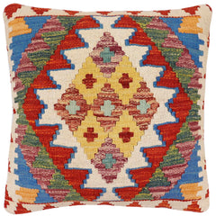 handmade Traditional Pillow Rust Blue Hand-Woven SQUARE 100% WOOL Hand woven turkish pillow2 x 2