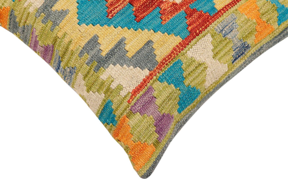 handmade Traditional Pillow Rust Blue Hand-Woven SQUARE 100% WOOL Hand woven turkish pillow2 x 2