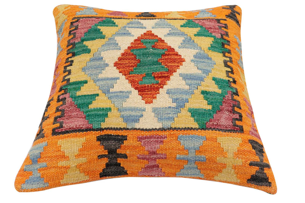 handmade Traditional Pillow Rust Blue Hand-Woven SQUARE 100% WOOL Hand woven turkish pillow2 x 2