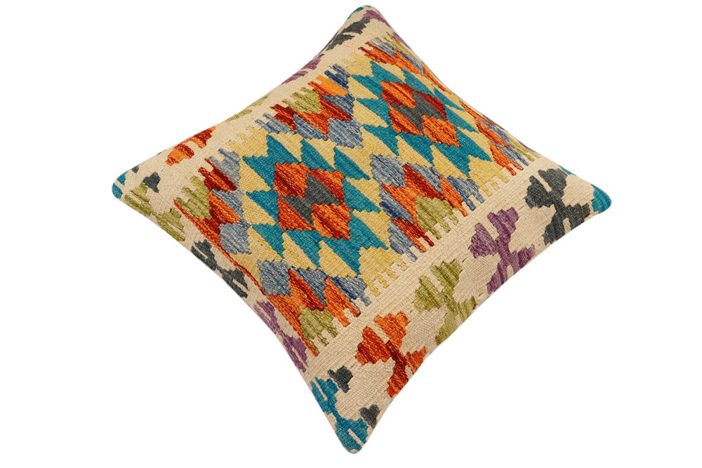 handmade Traditional Pillow Rust Blue Hand-Woven SQUARE 100% WOOL Hand woven turkish pillow2 x 2