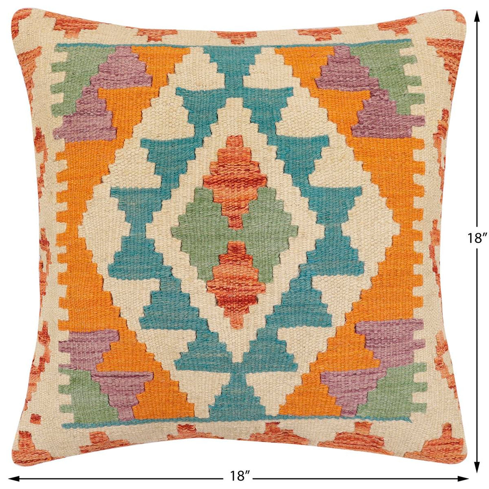 handmade Traditional Pillow Rust Blue Hand-Woven SQUARE 100% WOOL Hand woven turkish pillow2 x 2