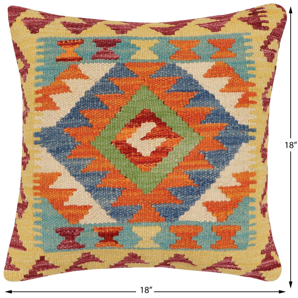 handmade Traditional Pillow Rust Blue Hand-Woven SQUARE 100% WOOL Hand woven turkish pillow2 x 2