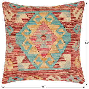 handmade Traditional Pillow Red Blue Hand-Woven SQUARE 100% WOOL Hand woven turkish pillow2 x 2