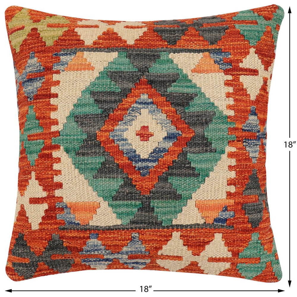 handmade Traditional Pillow Rust Blue Hand-Woven SQUARE 100% WOOL Hand woven turkish pillow2 x 2