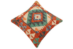 handmade Traditional Pillow Rust Blue Hand-Woven SQUARE 100% WOOL Hand woven turkish pillow2 x 2