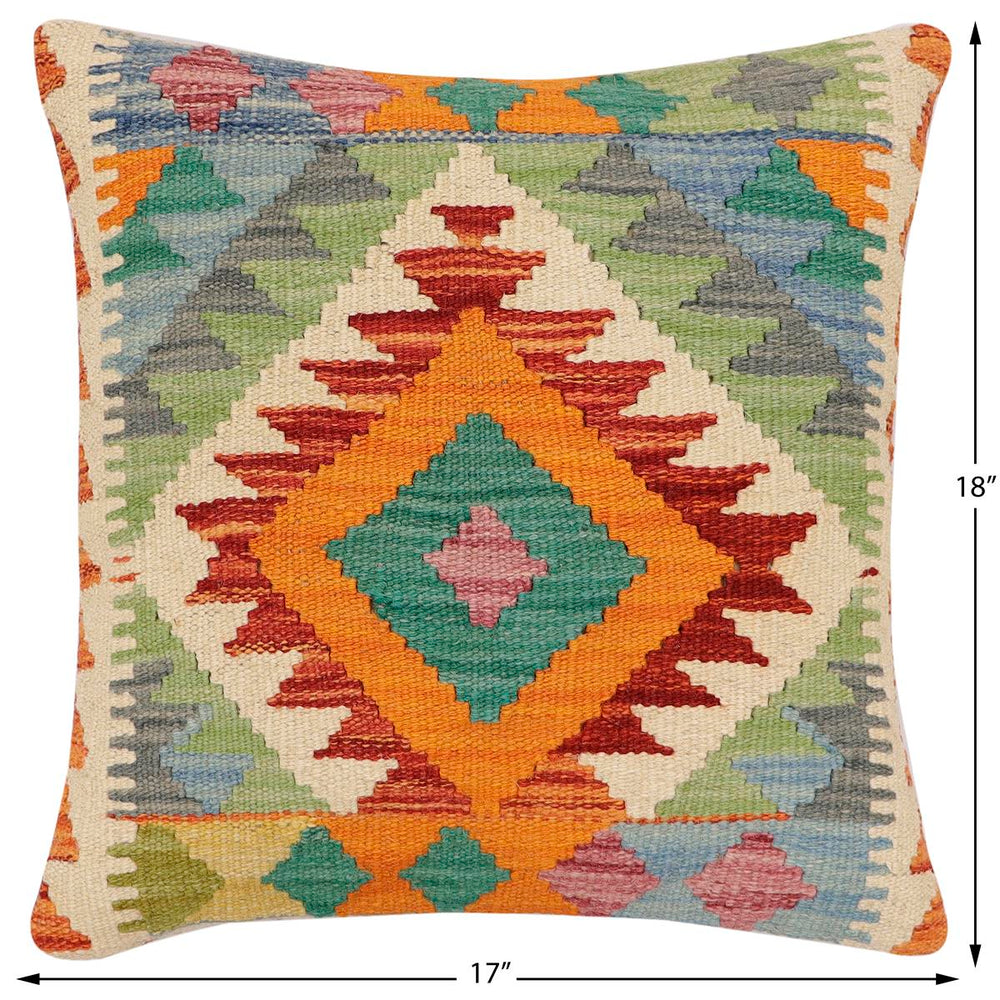 handmade Traditional Pillow Rust Blue Hand-Woven SQUARE 100% WOOL  Hand woven turkish pillow  2 x 2