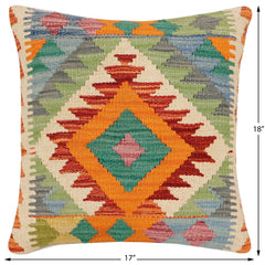 handmade Traditional Pillow Rust Blue Hand-Woven SQUARE 100% WOOL  Hand woven turkish pillow  2 x 2
