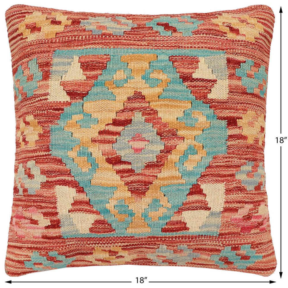 handmade Traditional Pillow Rust Blue Hand-made SQUARE 100% WOOL Hand woven turkish pillow2 x 2