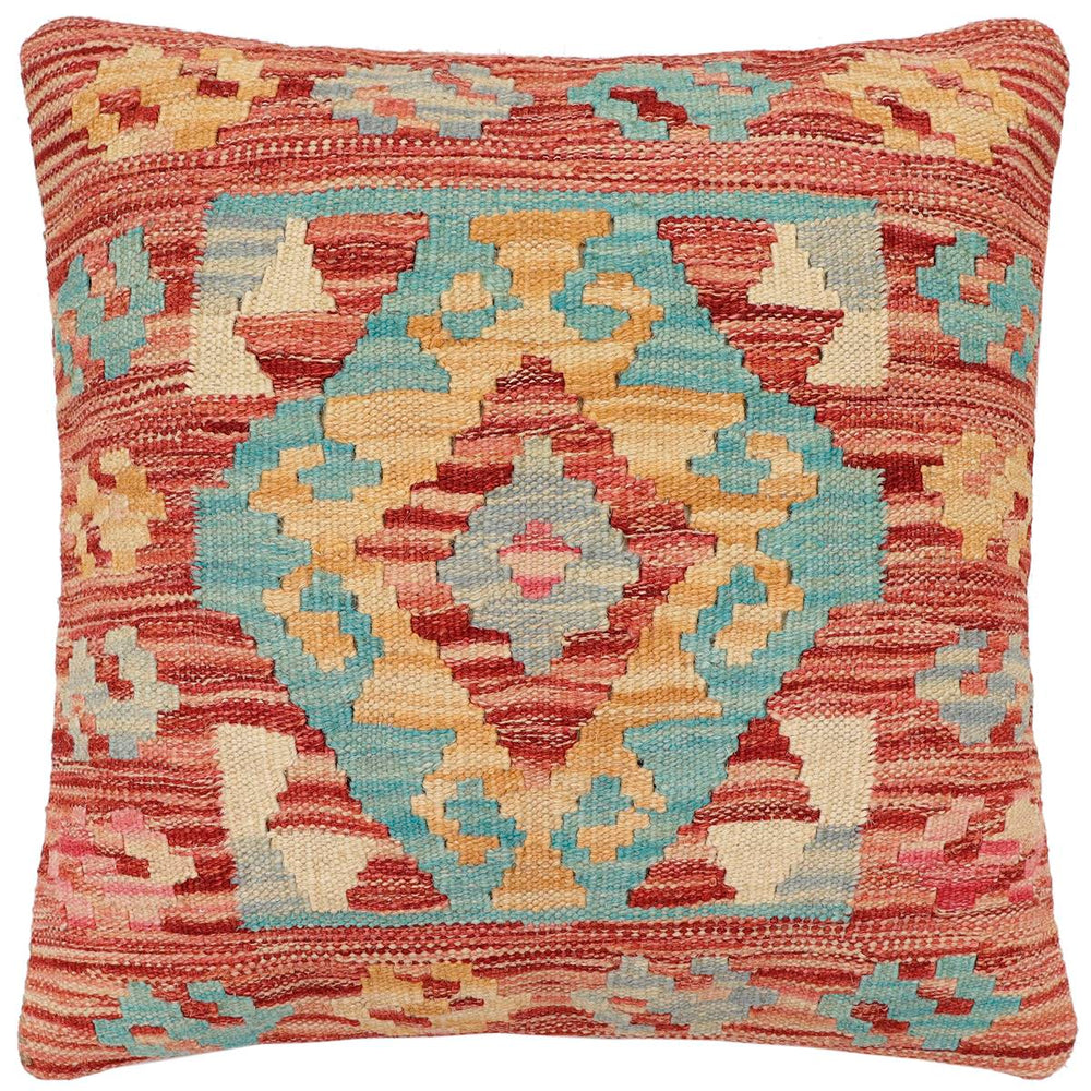 handmade Traditional Pillow Rust Blue Hand-made SQUARE 100% WOOL Hand woven turkish pillow2 x 2