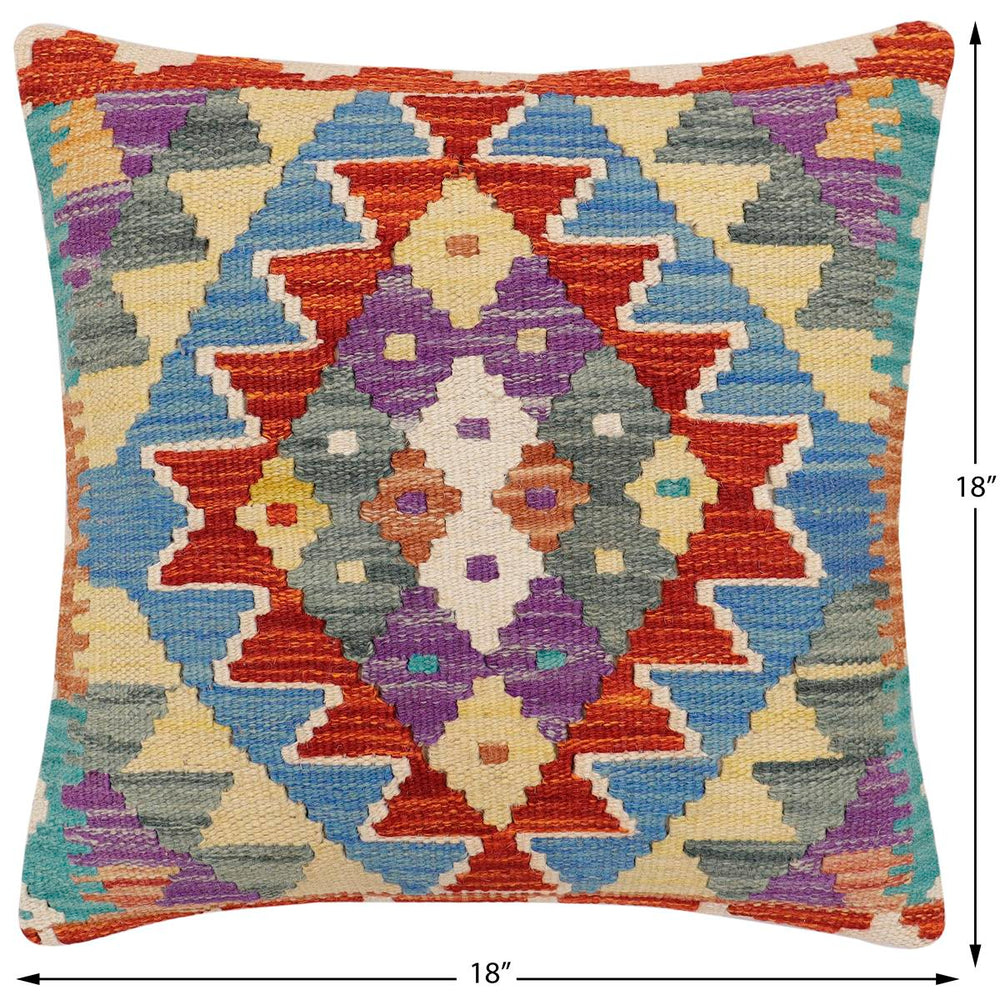 handmade Traditional Pillow Rust Blue Hand-made SQUARE 100% WOOL Hand woven turkish pillow2 x 2