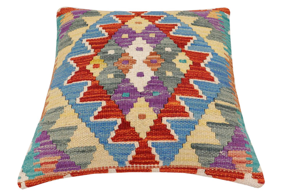 handmade Traditional Pillow Rust Blue Hand-made SQUARE 100% WOOL Hand woven turkish pillow2 x 2