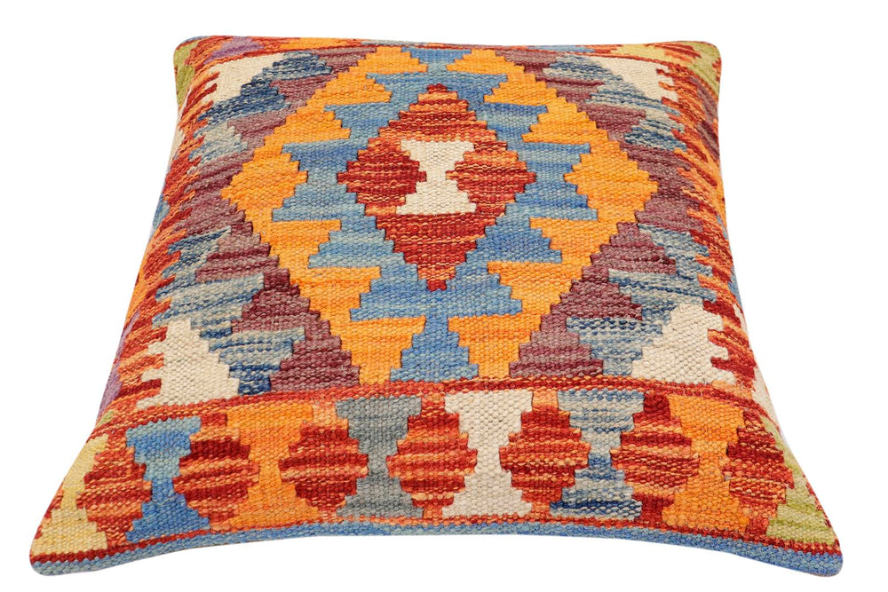 handmade Traditional Pillow Rust Blue Hand-made SQUARE 100% WOOL Hand woven turkish pillow2 x 2