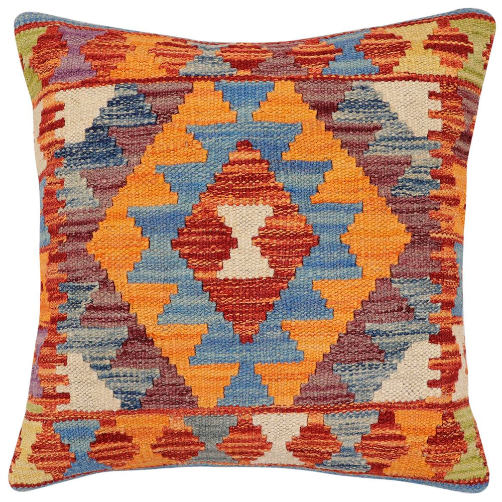 handmade Traditional Pillow Rust Blue Hand-made SQUARE 100% WOOL Hand woven turkish pillow2 x 2