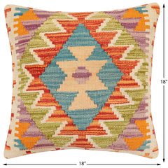 handmade Traditional Pillow Rust Blue Hand-made SQUARE 100% WOOL Hand woven turkish pillow2 x 2