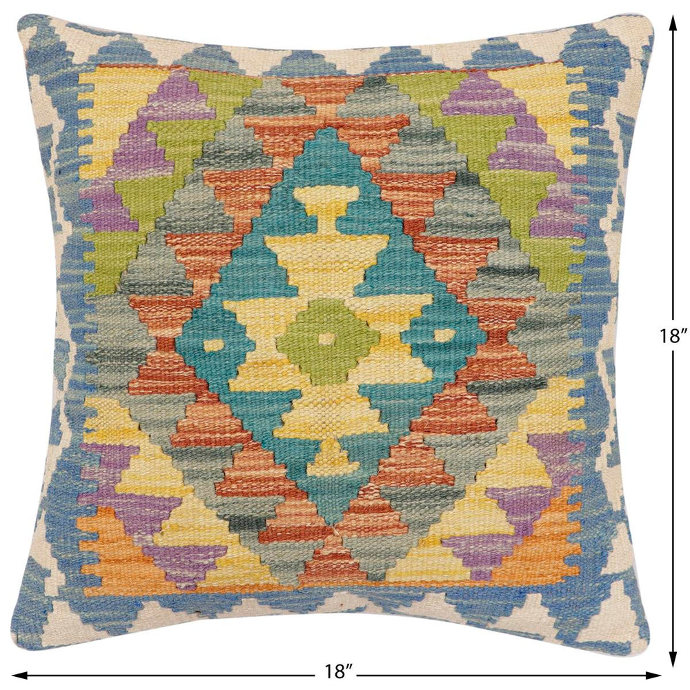 handmade Traditional Pillow Blue Beige Hand-made SQUARE 100% WOOL Hand woven turkish pillow2 x 2