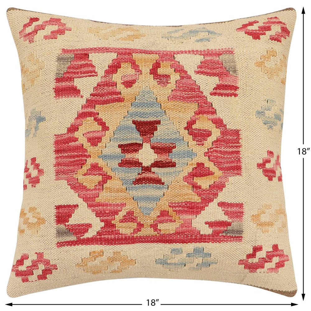 handmade Traditional Pillow Beige Red Hand-made SQUARE 100% WOOL Hand woven turkish pillow2 x 2