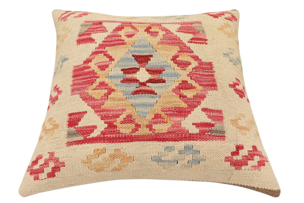 handmade Traditional Pillow Beige Red Hand-made SQUARE 100% WOOL Hand woven turkish pillow2 x 2