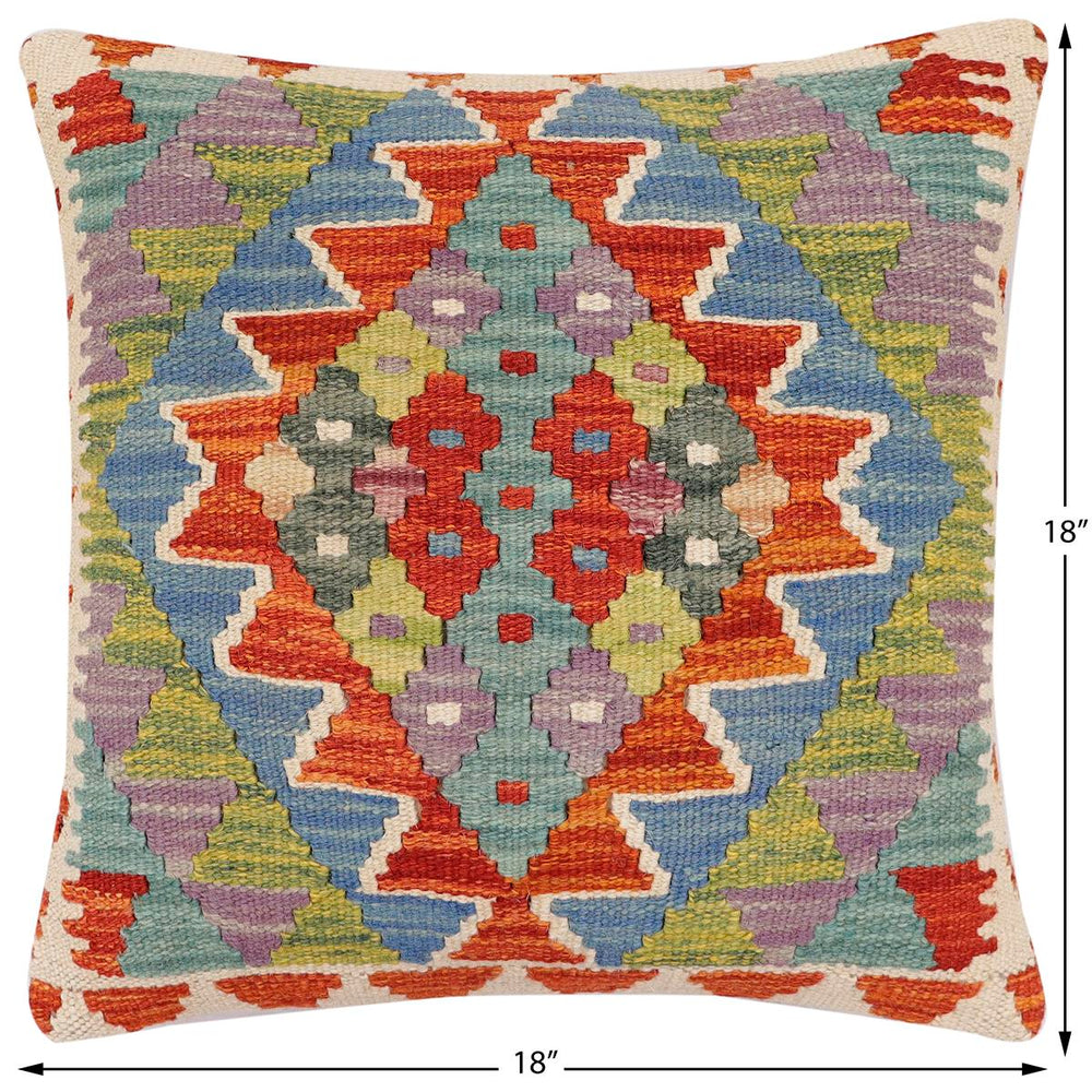 handmade Traditional Pillow Rust Blue Hand-made SQUARE 100% WOOL Hand woven turkish pillow2 x 2