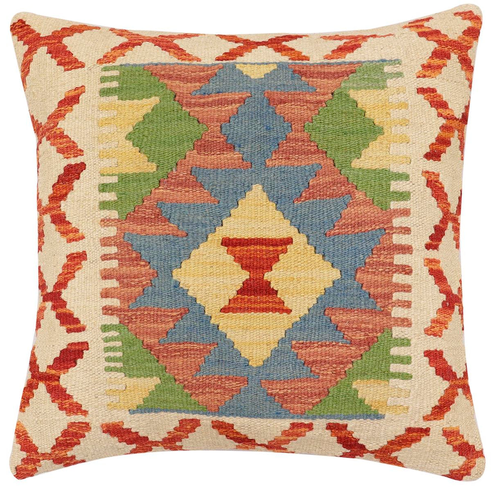 handmade Traditional Pillow Rust Blue Hand-made SQUARE 100% WOOL  Hand woven turkish pillow  2 x 2