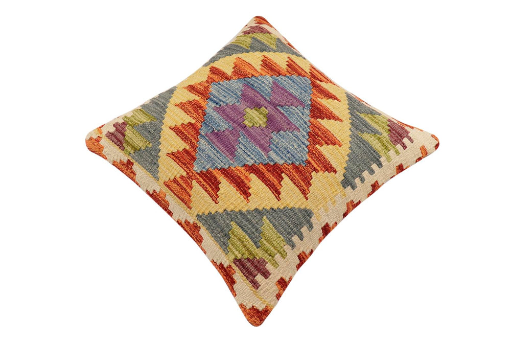 handmade Traditional Pillow Rust Blue Hand-made SQUARE 100% WOOL  Hand woven turkish pillow  2 x 2