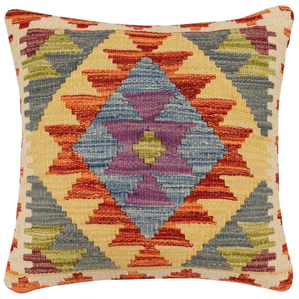 handmade Traditional Pillow Rust Blue Hand-made SQUARE 100% WOOL  Hand woven turkish pillow  2 x 2