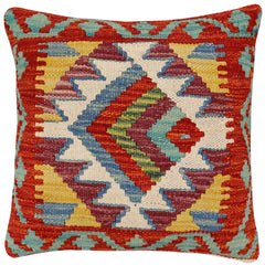 handmade Traditional Pillow Rust Blue Hand-Woven SQUARE 100% WOOL Hand woven turkish pillow2 x 2