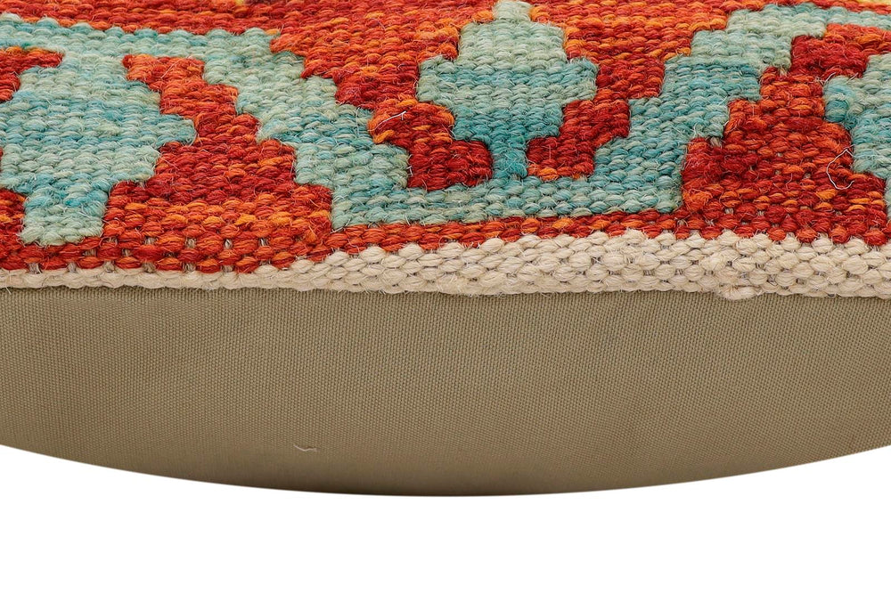 handmade Traditional Pillow Rust Blue Hand-Woven SQUARE 100% WOOL Hand woven turkish pillow2 x 2