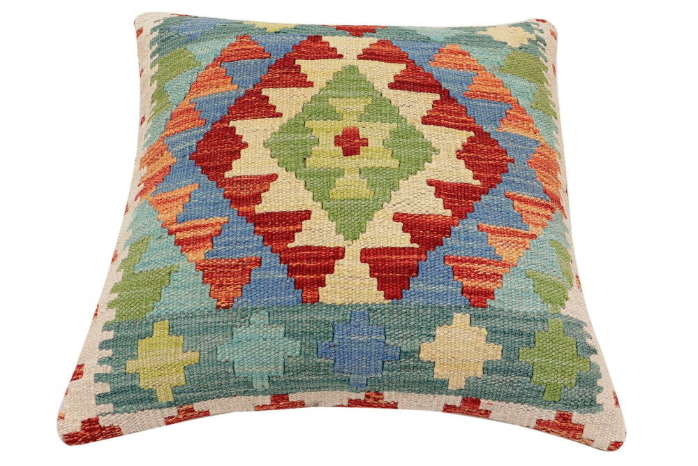 handmade Traditional Pillow Rust Blue Hand-Woven SQUARE 100% WOOL Hand woven turkish pillow2 x 2
