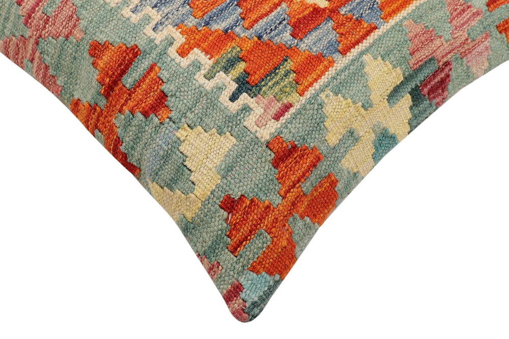 handmade Traditional Pillow Rust Blue Hand-Woven SQUARE 100% WOOL Hand woven turkish pillow2 x 2