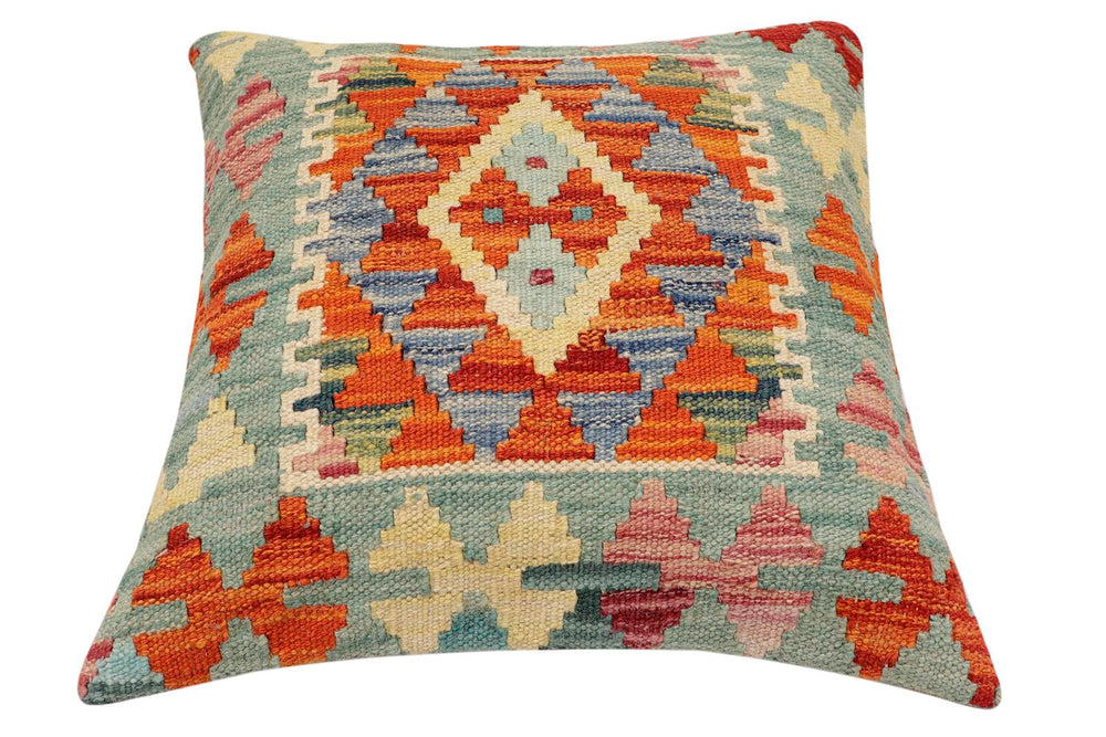 handmade Traditional Pillow Rust Blue Hand-Woven SQUARE 100% WOOL Hand woven turkish pillow2 x 2