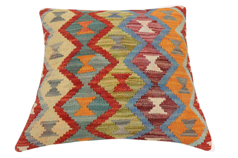 handmade Traditional Pillow Rust Blue Hand-Woven SQUARE 100% WOOL Hand woven turkish pillow2 x 2
