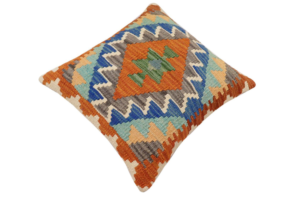 handmade Traditional Pillow Rust Blue Hand-Woven SQUARE 100% WOOL  Hand woven turkish pillow  2 x 2