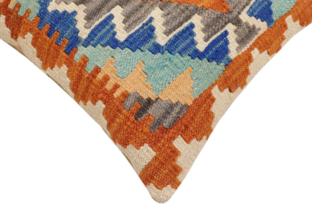 handmade Traditional Pillow Rust Blue Hand-Woven SQUARE 100% WOOL  Hand woven turkish pillow  2 x 2