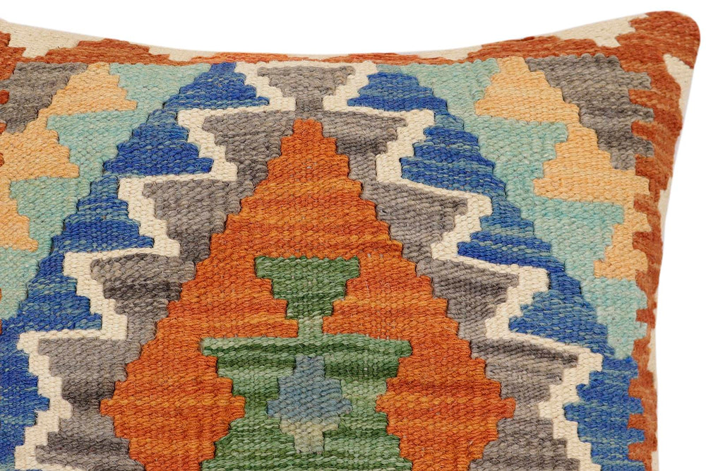 handmade Traditional Pillow Rust Blue Hand-Woven SQUARE 100% WOOL  Hand woven turkish pillow  2 x 2