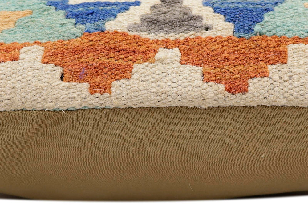 handmade Traditional Pillow Rust Blue Hand-Woven SQUARE 100% WOOL  Hand woven turkish pillow  2 x 2