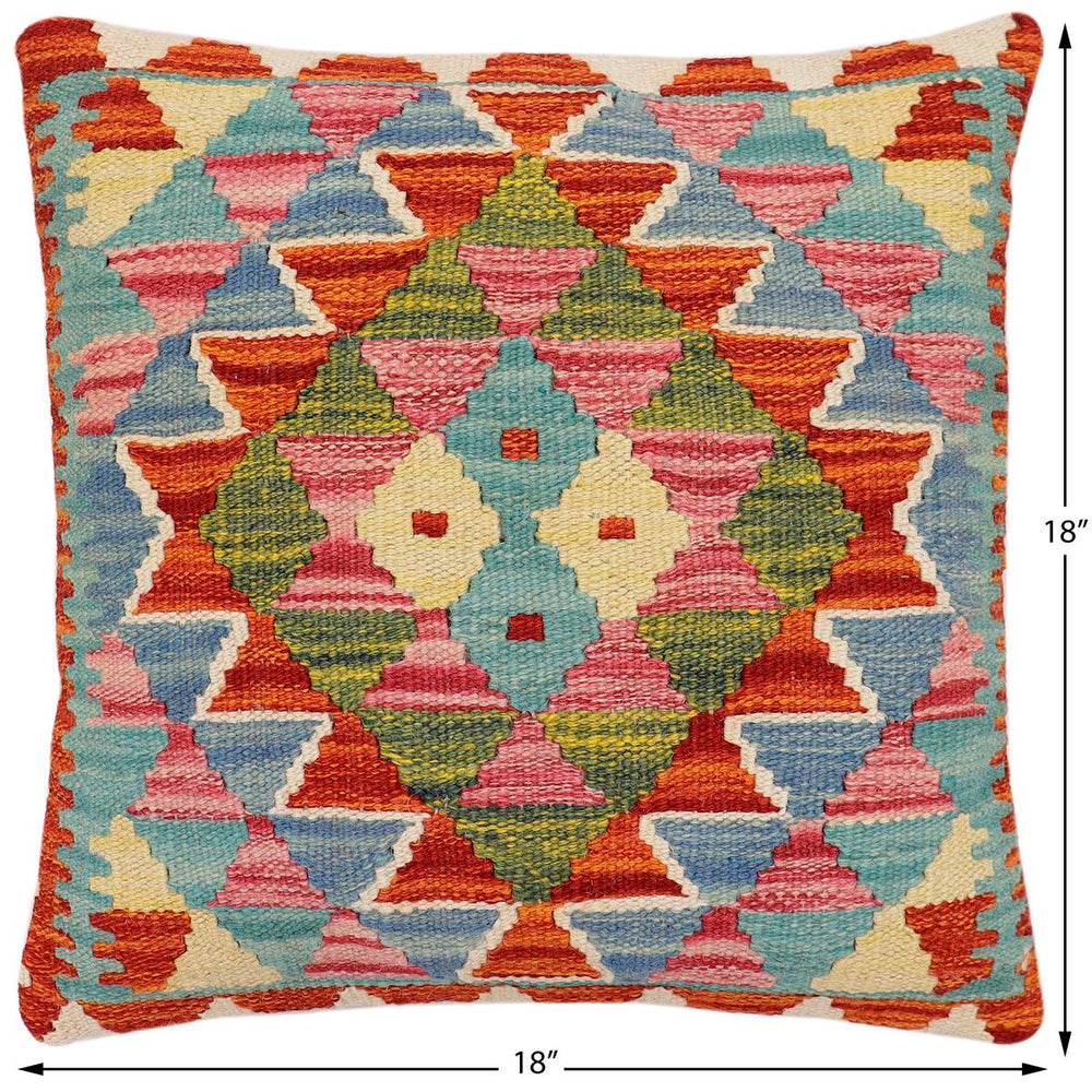 handmade Traditional Pillow Rust Blue Hand-Woven SQUARE 100% WOOL Hand woven turkish pillow2 x 2