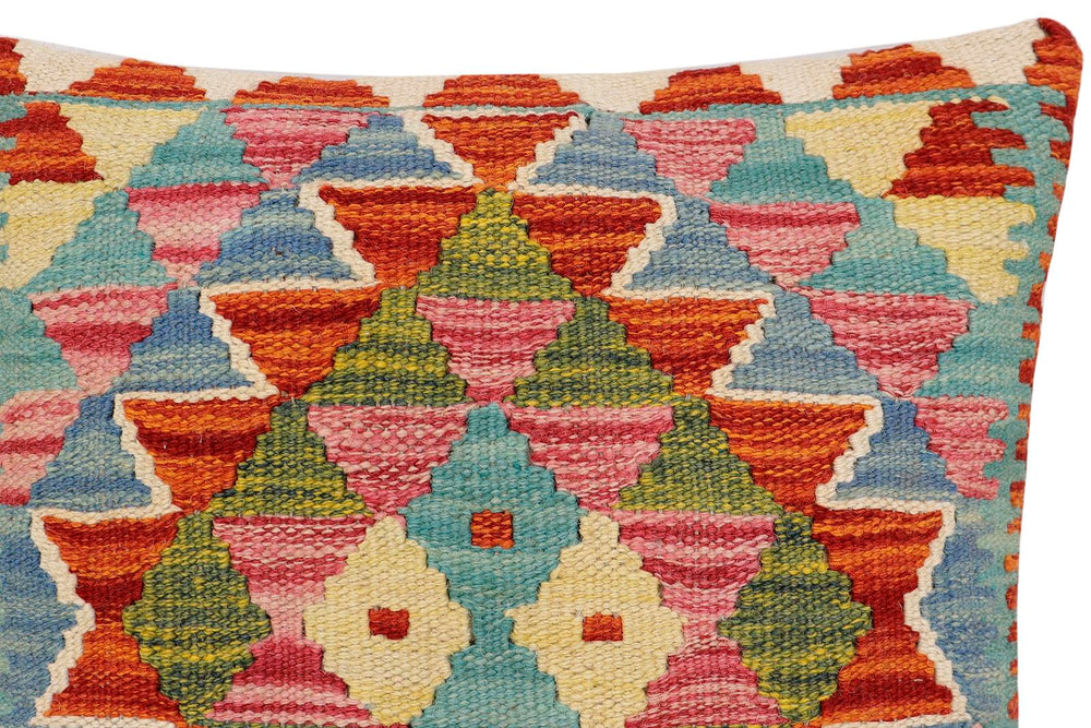 handmade Traditional Pillow Rust Blue Hand-Woven SQUARE 100% WOOL Hand woven turkish pillow2 x 2