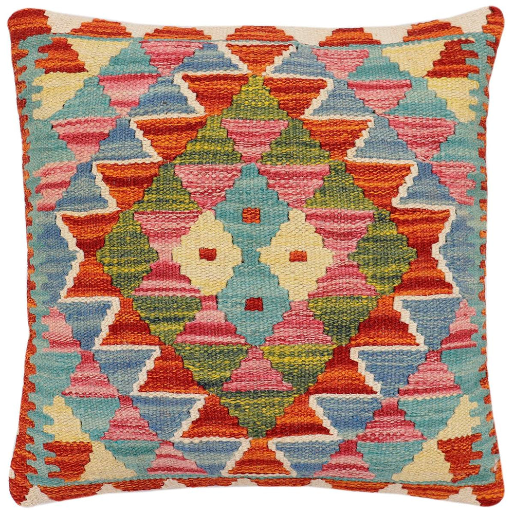 handmade Traditional Pillow Rust Blue Hand-Woven SQUARE 100% WOOL Hand woven turkish pillow2 x 2