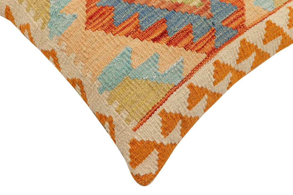 handmade Traditional Pillow Rust Blue Hand-Woven SQUARE 100% WOOL  Hand woven turkish pillow  2 x 2